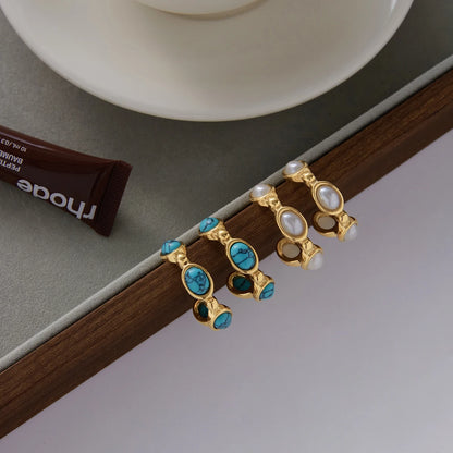 Turquoise Pearl Hoop Earrings
