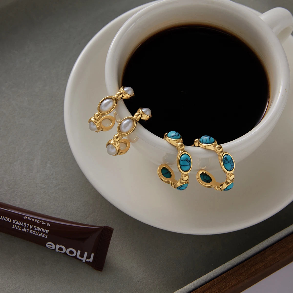Turquoise Pearl Hoop Earrings