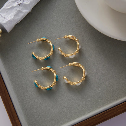 Turquoise Pearl Hoop Earrings