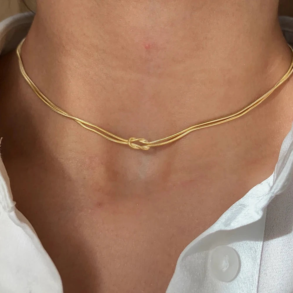 Knotted Snake Chain Necklace — 14K Gold Plated