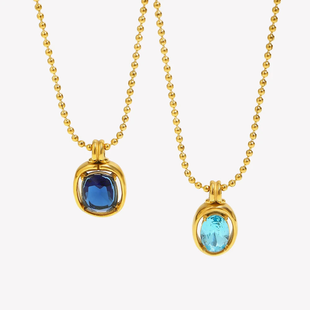 Sapphire Oval Zircon Bead Necklace