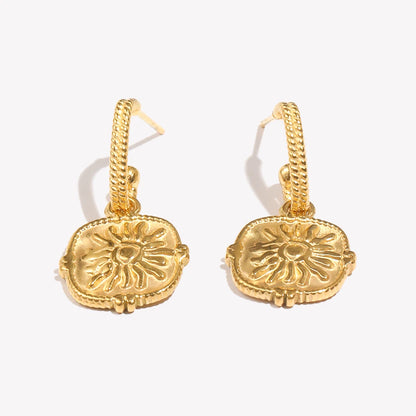 Sun Charm Drop Hoop Earrings