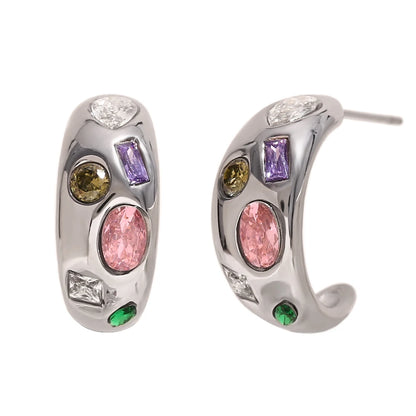 Coloured Zircon C-Stud Earrings