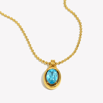 Sapphire Oval Zircon Bead Necklace