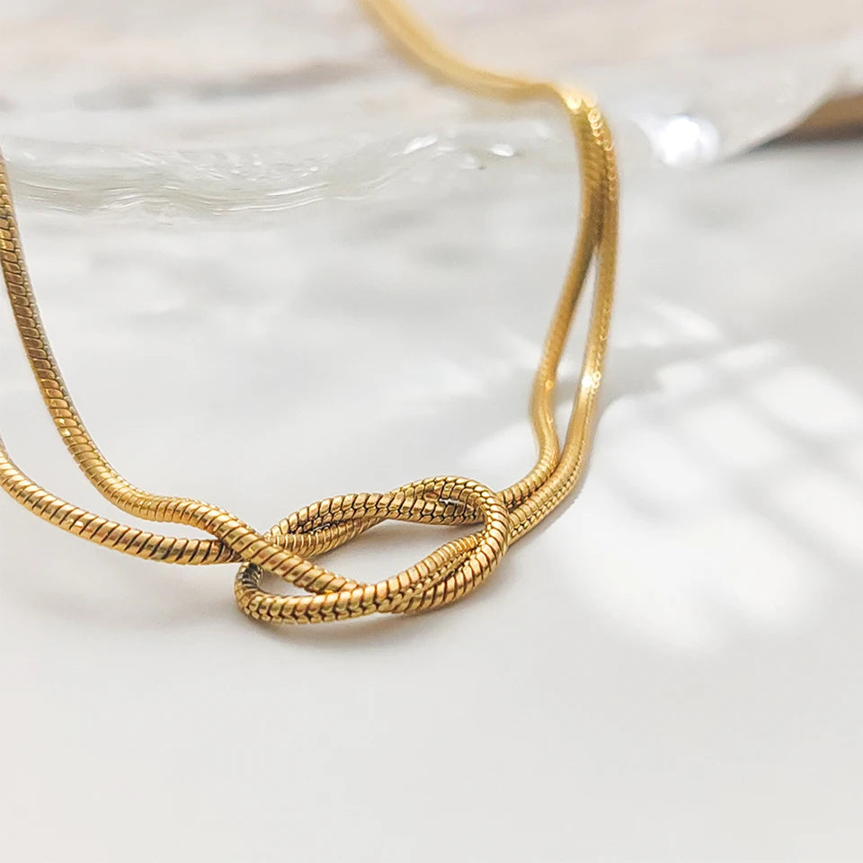 Knotted Snake Chain Necklace — 14K Gold Plated
