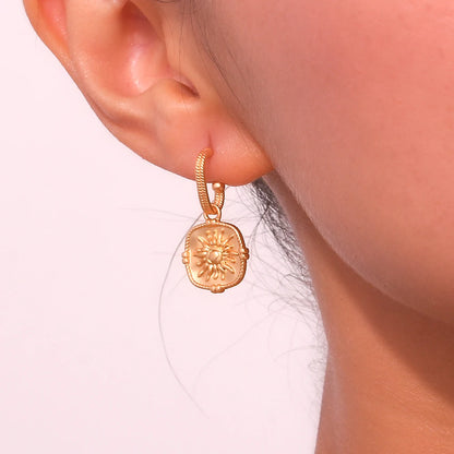 Sun Charm Drop Hoop Earrings