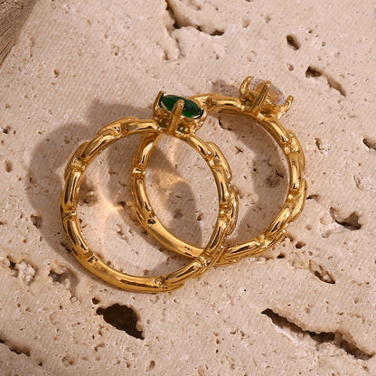 Green & White Rhinestone Chain Ring