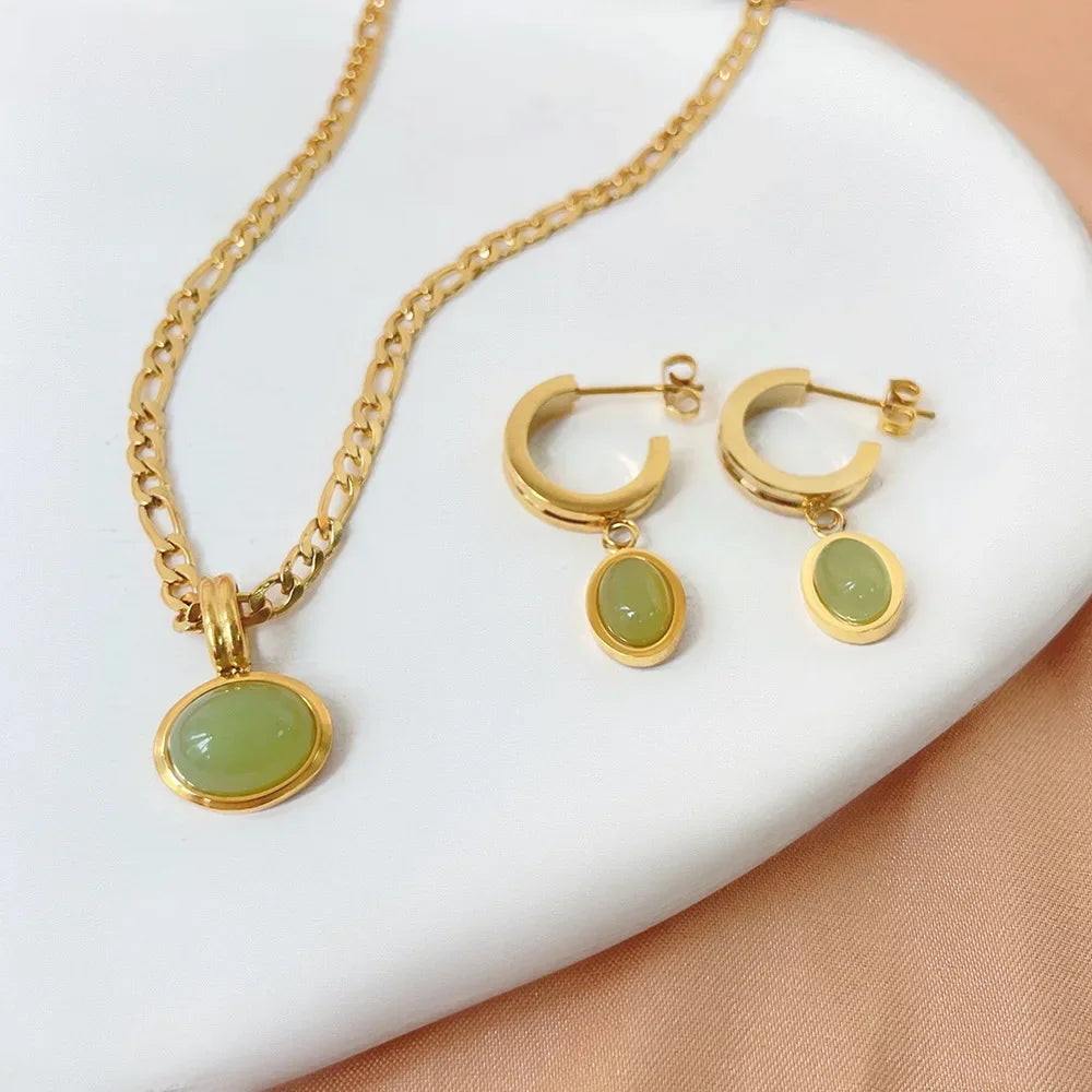 Green Aventurine Jewelry Set — 18K Gold Plated