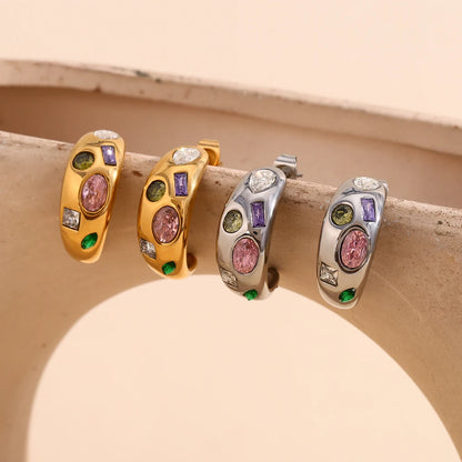 Coloured Zircon C-Stud Earrings