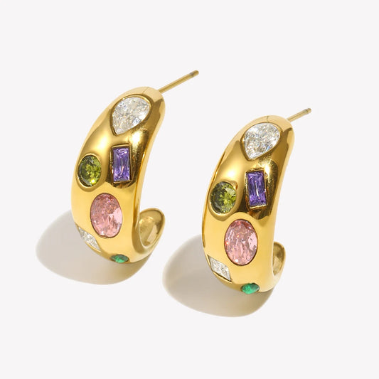 Coloured Zircon C-Stud Earrings