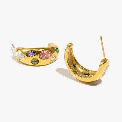 Coloured Zircon C-Stud Earrings