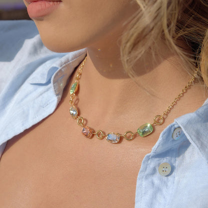 Coloured Rhinestone Chain Necklace