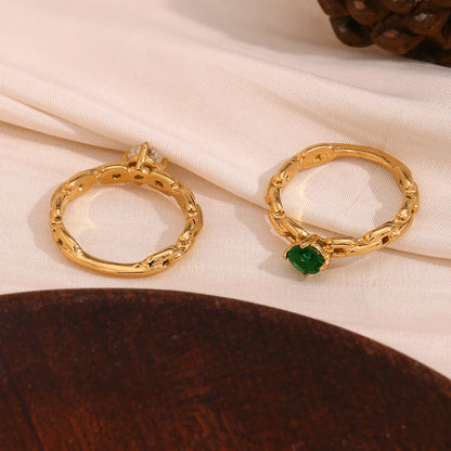 Green & White Rhinestone Chain Ring